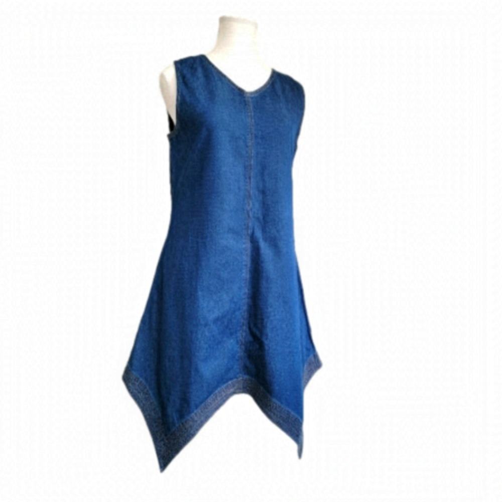 VINTAGE 100% COTTON Y2K Jean Dress with Waterfall Hem